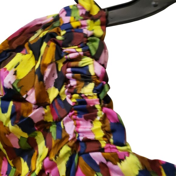 Brogger Multicolor Ruched Sleeve Blouse Colorful Art to Wear Artsy Boho Designer - Picture 7 of 16